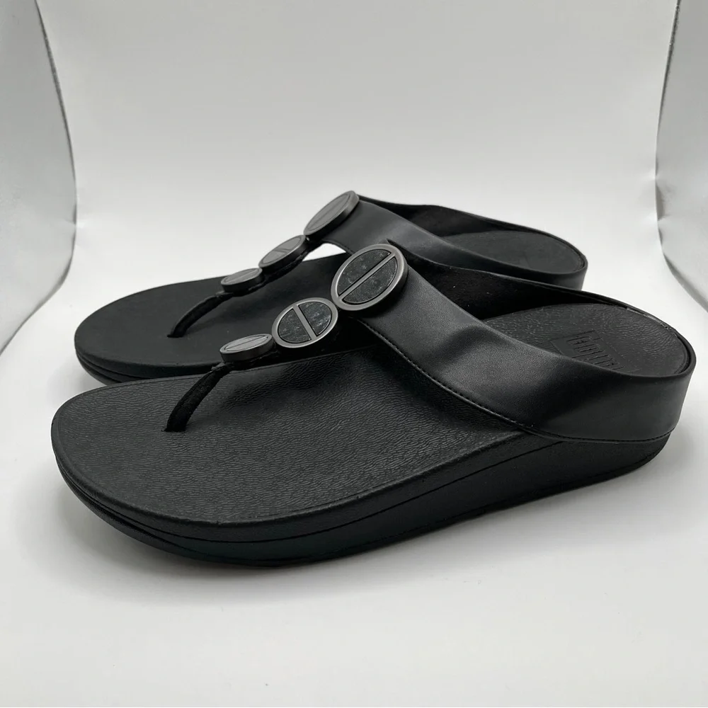 NWOB FitFlop Women's Metallic Medallion Flip Flop size US 8 black comfort 1191 - Picture 2 of 10